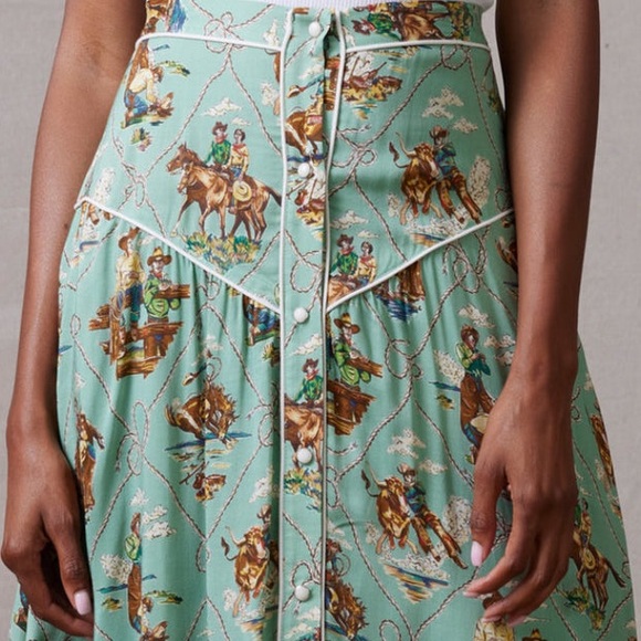 Double D Ranch Romance & Rustlers Western Printed Beaded Midi A-Line Skirt NWT - Picture 12 of 13